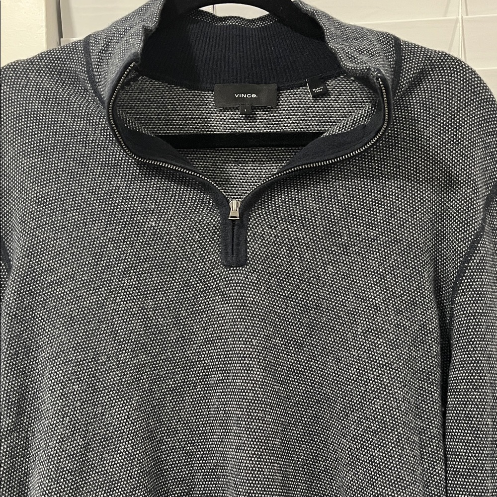 Vince Men's Black and Gray Zip Up Sweater